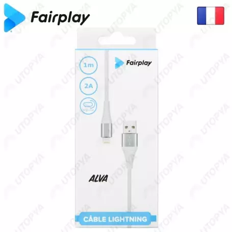 Cable USB vers Lightning 2A Fairplay ALVA 1M Blanc CAUSBFP-C02L1B - 1