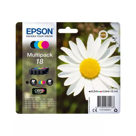 Cartouche Epson T1806 Noir + 3 Couleurs XP-102/212/215/30/305/312/315 CARTEPT1806MULTI - 1