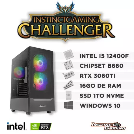 PC Gamer CHALLENGER i5-12400F 16Go 1To RTX 3060Ti 8Go Windows 11 - 1