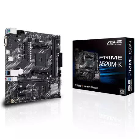 Carte Mère Asus Prime A520M-K mATX AM4 DDR4 USB3.2 M.2 VGA HDMI