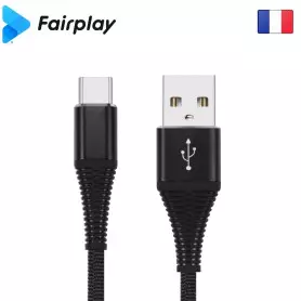 Cable USB vers Type-C 3A Fairplay 1M Noir ALVA câble tressé