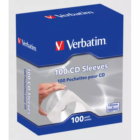 Boite de 100 x Pochette CD DVD Papier Verbatim 49976