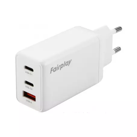 Alimentation Secteur 220V vers USB-C USB-A PD GaN 65W Fairplay MONZA
