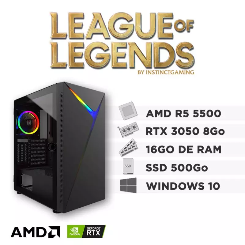 PC Gamer League of Legends Ryzen 5 5500 16Go 512Go RTX 3050 Windows Windows  10