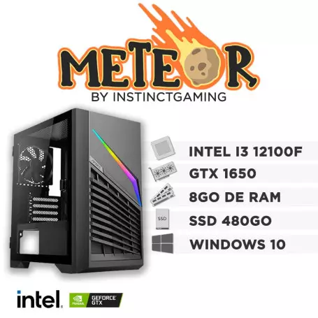 PC Gamer METEOR i3-12100F 8Go 480Go GTX 1650 4Go Windows 10