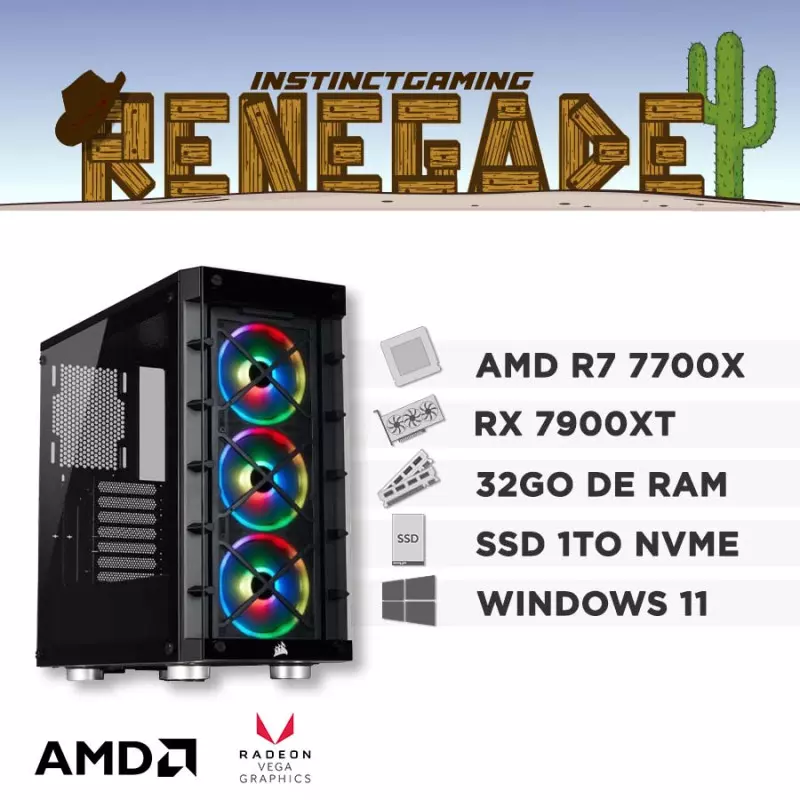PC Gamer RENEGADE R7-7700X DDR5 32Go 1To RX 7900 XT 20Go W11
