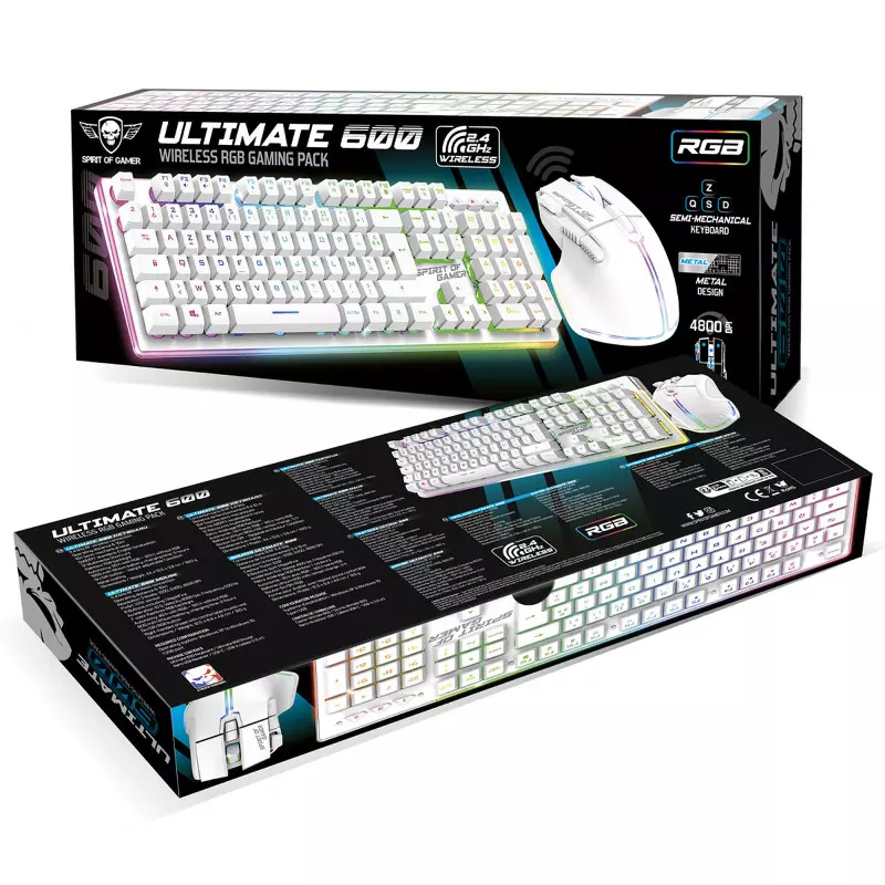 Pack clavier souris sans fil ULTIMATE 600 Wireless Artic rétroéclairé RGB