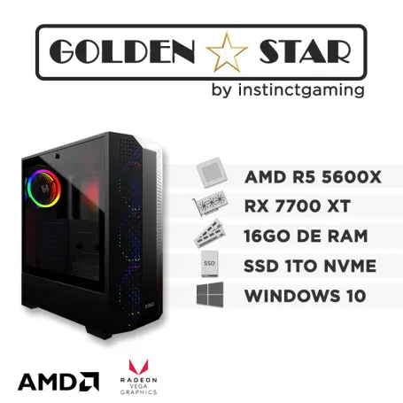 PC Gamer GOLDEN STAR R5-5600X 16Go 1To RX 7700 XT 12Go Windows 11