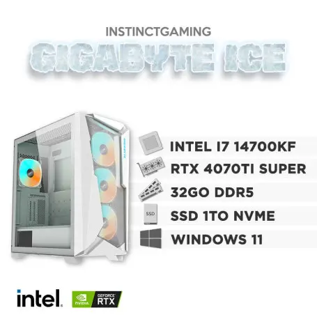 PC Gamer Gigabyte ICE i7-14700KF 32Go 1To RTX 4070Ti Super W11