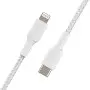 Cable USB Type-C vers Lightning 2m Belkin tressé Blanc