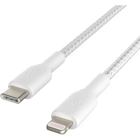 Cable USB Type-C vers Lightning 2m Belkin tressé Blanc