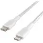 Cable USB Type-C vers Lightning 2m Belkin tressé Blanc