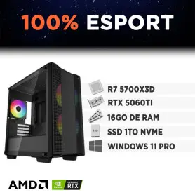 PC Gamer 100% eSport Ryzen 7 5700X3D 16Go 1To RTX 5060 Ti 8Go W11P