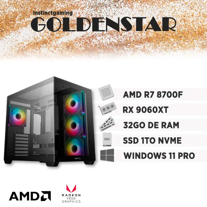 PC Gamer GOLDEN STAR R7-8700F 32Go 1To RX 9060 XT 16Go W11P Couleur ...