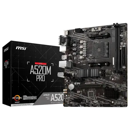Carte Mère MSI A520M PRO mATX AM4 DDR4 USB3.2 M.2 HDMI DP VGA