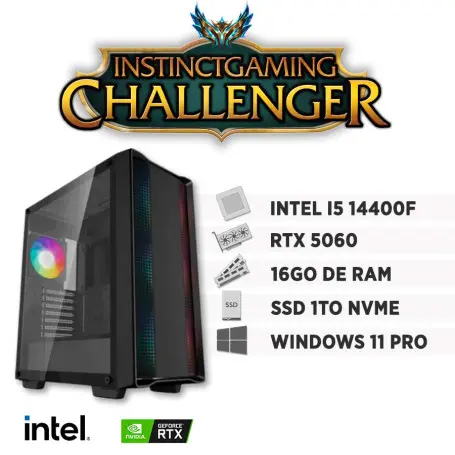 PC Gamer CHALLENGER i5-14400F 16Go 1To RTX 5060 8Go Windows 11 Pro