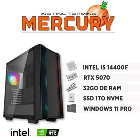 PC Gamer MERCURY i5-14400F 32Go 1To RTX 5070 12Go Windows 11 Pro