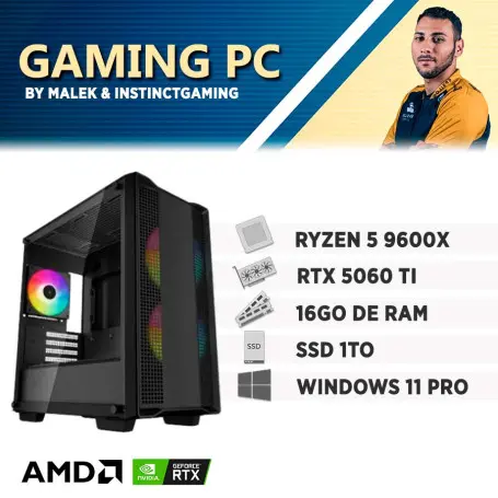 PC Gamer by Malek Ryzen 5 9600X 16Go 1To RTX 5060 Ti 16Go W11 Pro