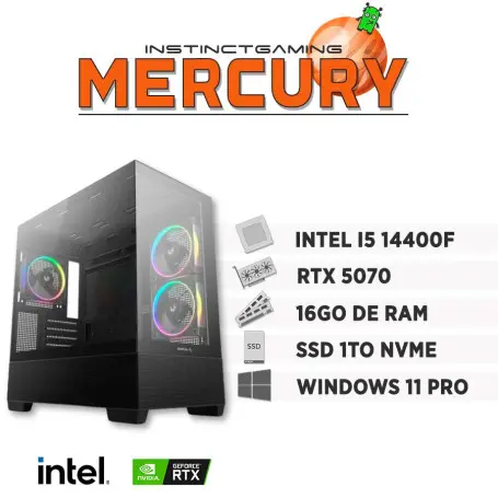 PC Gamer MERCURY i5-14400F 16Go 1To RTX 5070 12Go Windows 11 Pro
